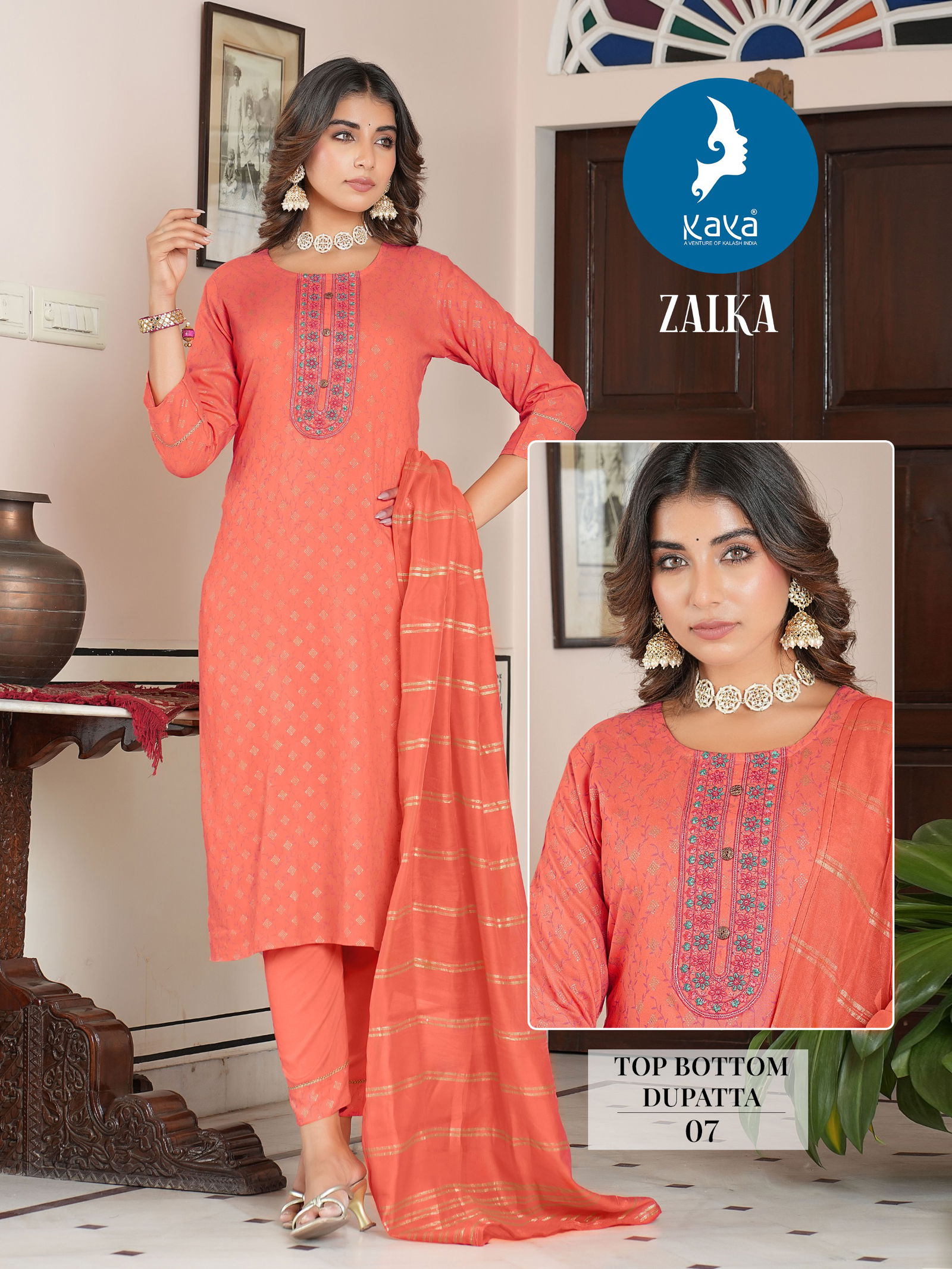 Zalka By Kaya Printed Rayon Designer Kurtis With Bottom Dupatta Wholesalers In Delhi